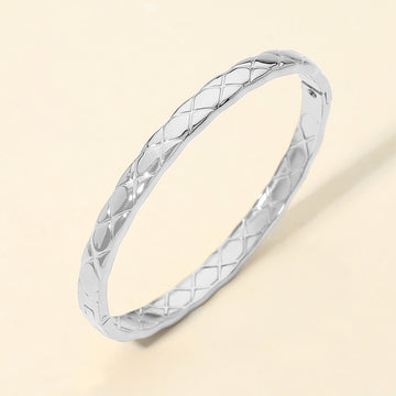 Madeline Love Silver Stainless Steel Crisscross Textured Hinged Bangle Bracelet - Bracelets