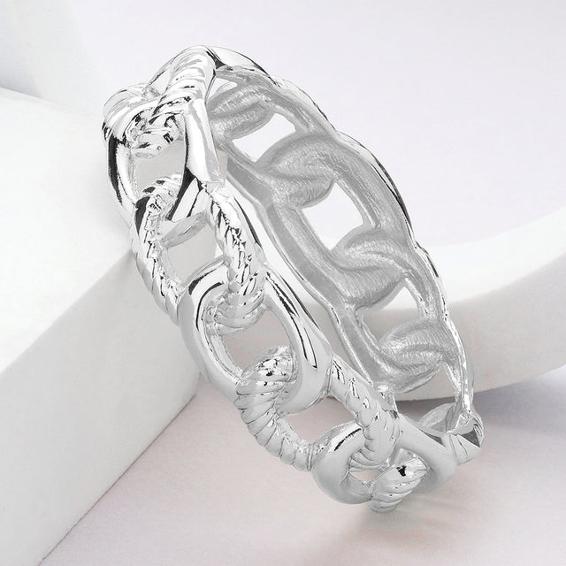 Madeline Love Silver Metal Flat Cuban Chain Shape Hinged Bangle Bracelet - Bracelets
