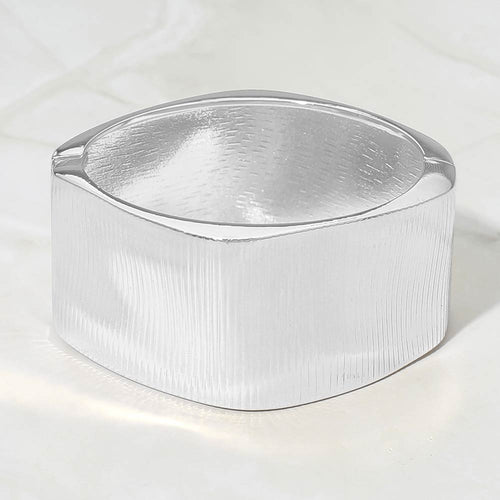 Bold Ribbed Metal Hinged Bangle Bracelet - Silver