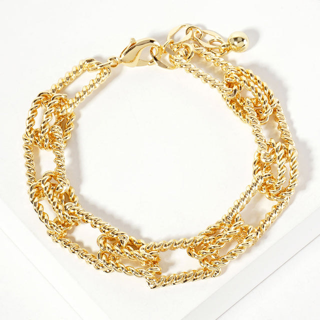 Madeline Love Gold Gold Dipped Textured Square Rope Link Chain Bracelet