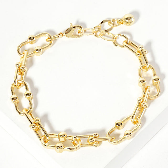 Madeline Love Gold Gold Dipped Bead Pointed Oval Link Chain Bracelet