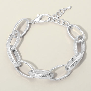 Madeline Love Worn Silver Chunky Metal Oval Link Bracelet - Bracelets