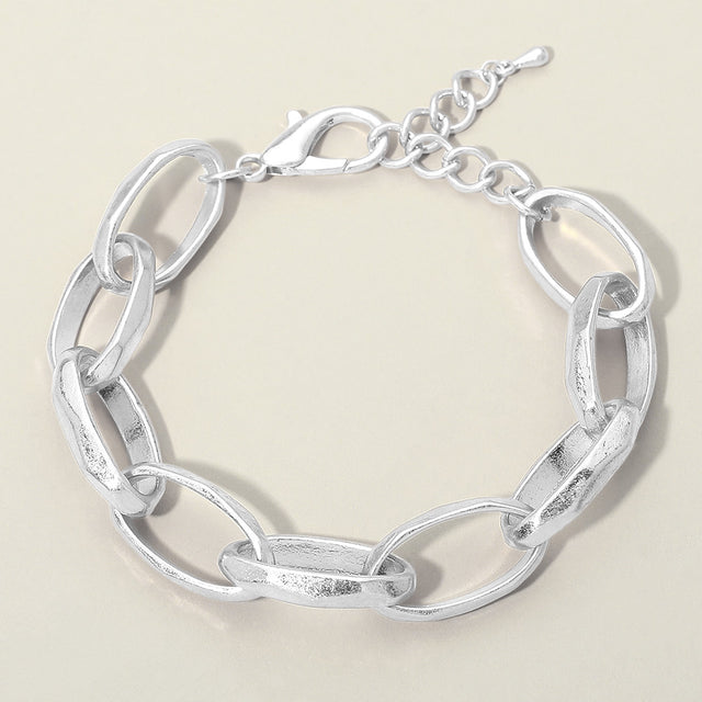 Madeline Love Worn Silver Chunky Metal Oval Link Bracelet - Bracelets