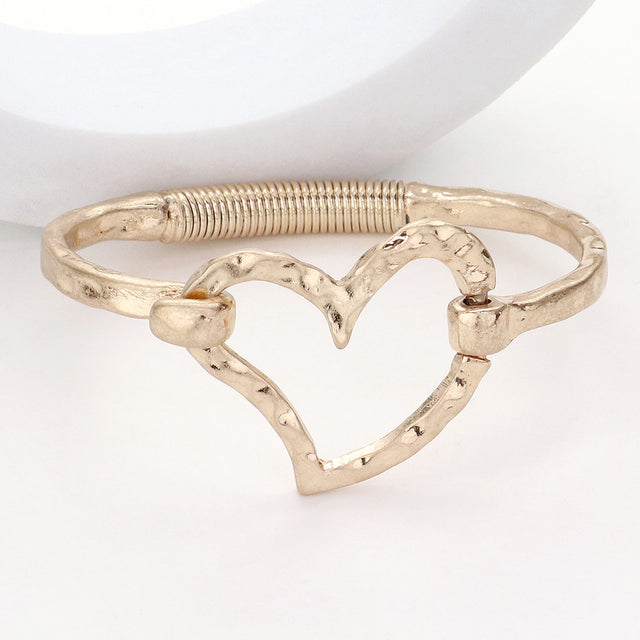 Hammered Metal Heart Hook Bracelet - Worn Gold - Bracelets