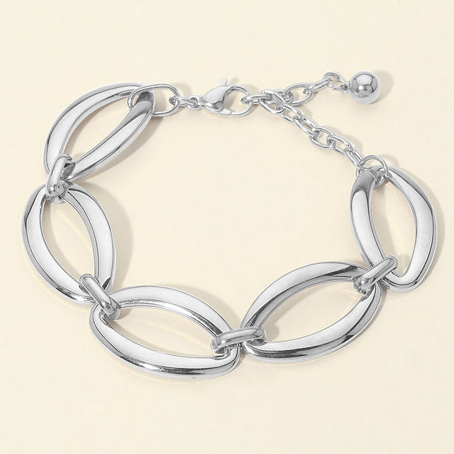 Madeline Love Silver Stainless Steel Oval Link Bracelet