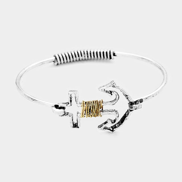 Madeline Love Silver Burnished, Gold Burnished Wire Wrapped Anchor Metal Hook Bracelet - Bracelets