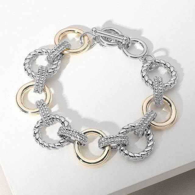 Madeline Love Two Tone Texture Metal Open Circle Link Toggle Bracelet