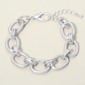 Madeline Love Worn Silver Textured Metal Oval Link Chain Bracelet - Bracelets
