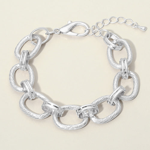 Textured Metal Oval Link Chain Bracelet - Worn Silver