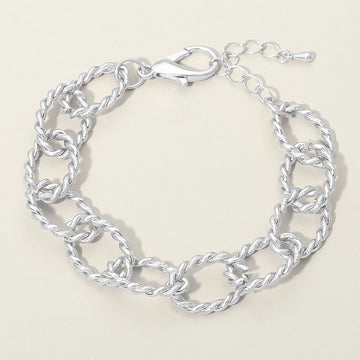 Madeline Love Worn Silver Twisted Metal Oval Link Chain Bracelet - Bracelets