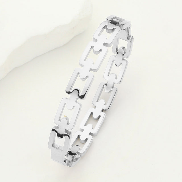 Madeline Love Silver Stainless Steel Square Chain Hinged Bangle Bracelet - Bracelets
