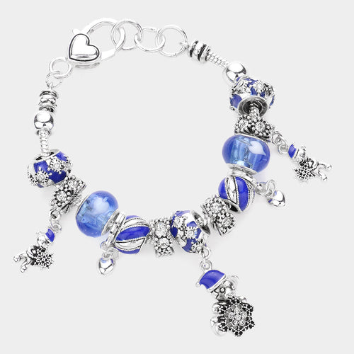Snowflake Bear Charm Multi Beaded Bracelet - Blue