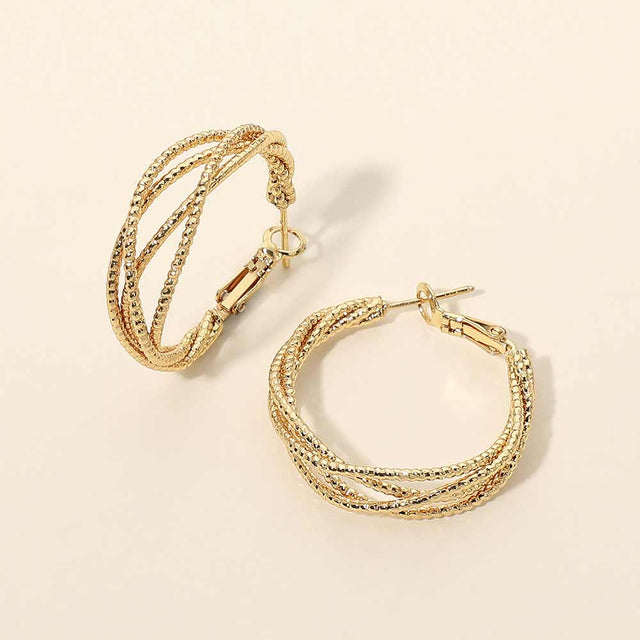 Madeline Love Gold Textured Metal Triple Layered Hoop Earrings