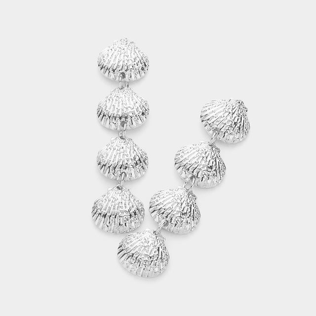 Rhodium Textured Metal Shell Link Dropdown Earrings