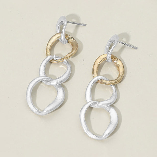 Madeline Love Worn Gold, Worn Silver Two Tone Metal Link Chain Drop Earrings