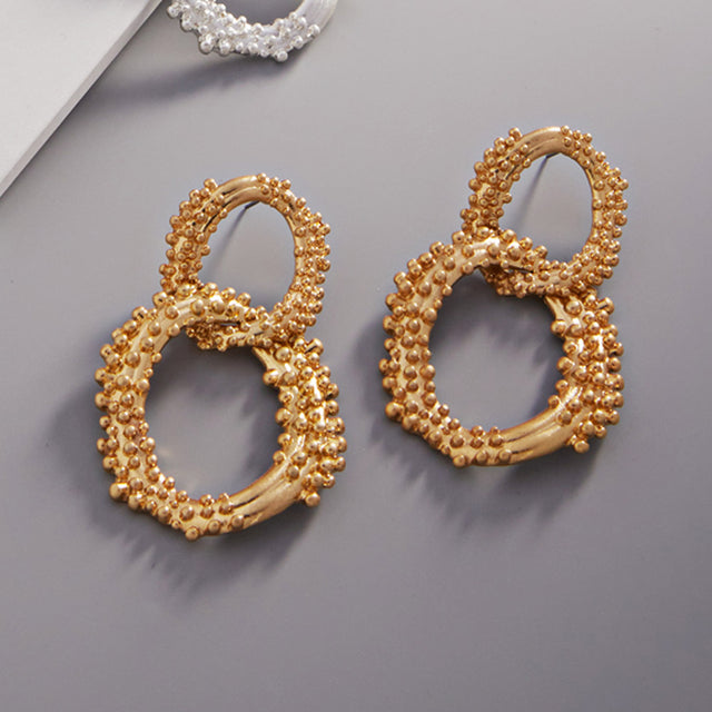 Madeline Love Worn Gold Bubble Textured Abstract Open Metal Link Dangle Earrings
