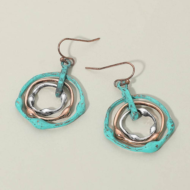 Madeline Love Patina Verdigris Abstract Layered Circle Drop Earrings