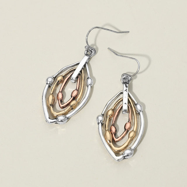 Madeline Love Three Tone Metal Layered Teardrop Drop Earrings
