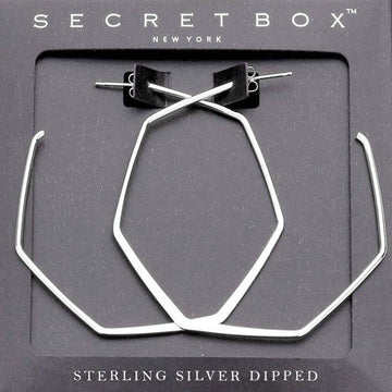 Madeline Love Silver Secret Box _ Sterling Silver Dipped Metal Angled Hoop Earrings