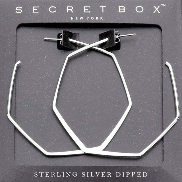 Madeline Love Silver Secret Box _ Sterling Silver Dipped Metal Angled Hoop Earrings