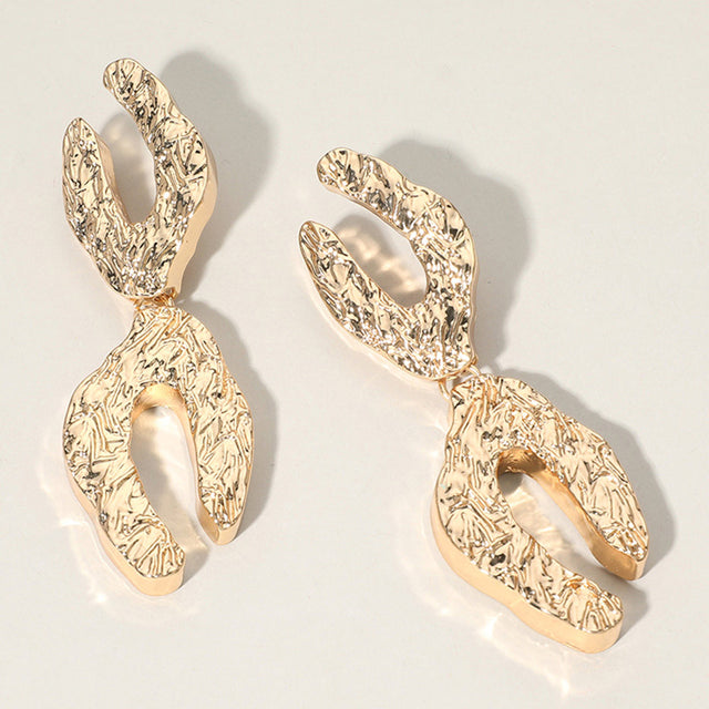 Madeline Love Gold Oversized Textured Abstract Metal Link Dangle Earrings