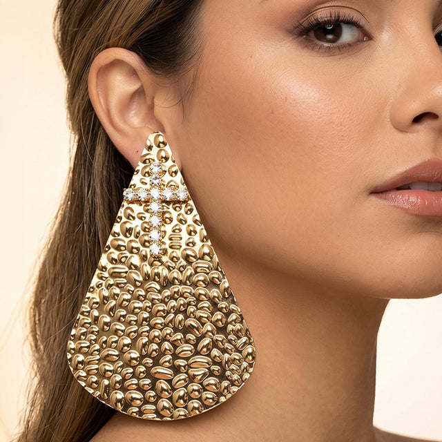 Madeline Love Gold Oversized Bold Textured Teardrop Statement Earrings