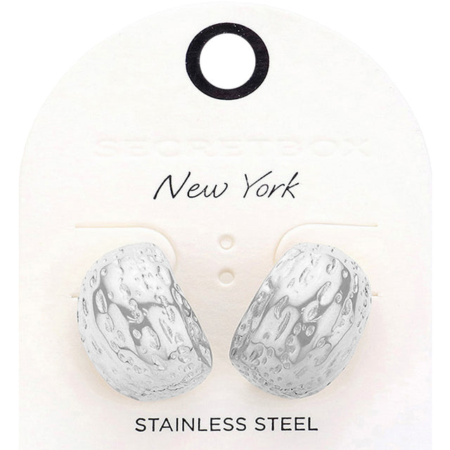 Madeline Love Rhodium SECRET BOX_Textured Stainless Steel Half Hoop Earrings