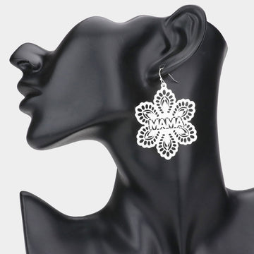 Madeline Love Rhodium MAMA Message Brass Metal Flower Dangle Earrings