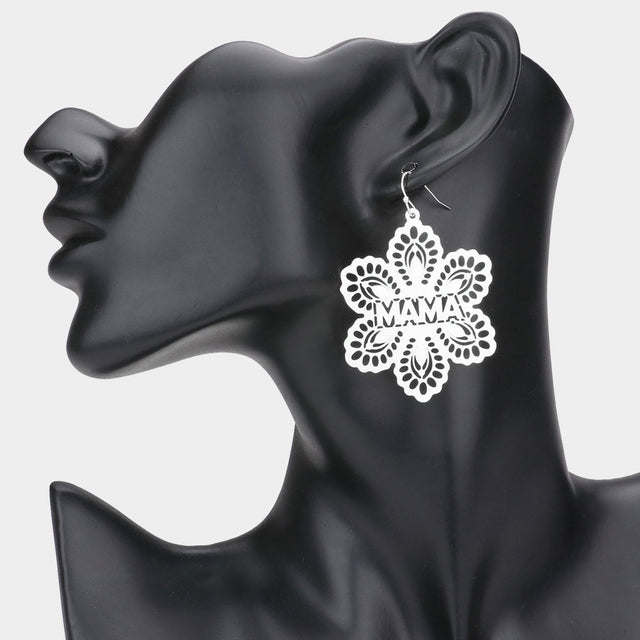 Madeline Love Rhodium MAMA Message Brass Metal Flower Dangle Earrings