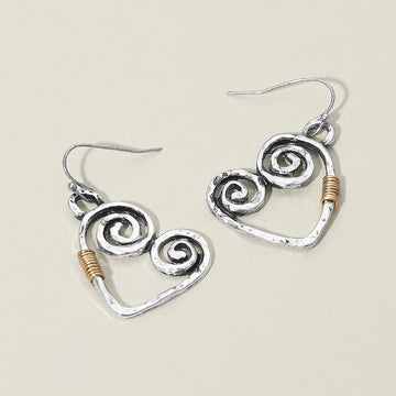 Madeline Love Silver Burnished, Two Tone Swirl Heart Charm Drop Earrings