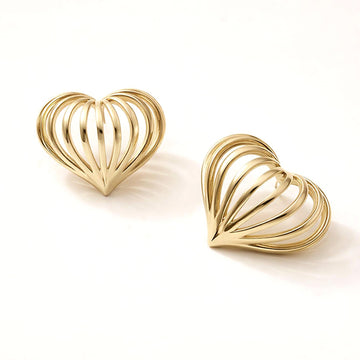 Madeline Love Gold 14K Gold Dipped Sculpted Heart Cage Stud Earrings