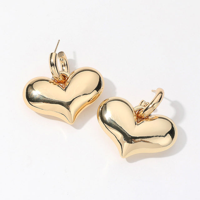 SECRET BOX_14K Gold Dipped Puffy Heart Dangle Huggie Earrings - Gold - Earrings