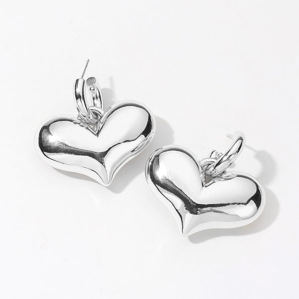 SECRET BOX_Sterling Silver Dipped Puffy Heart Dangle Huggie Earrings