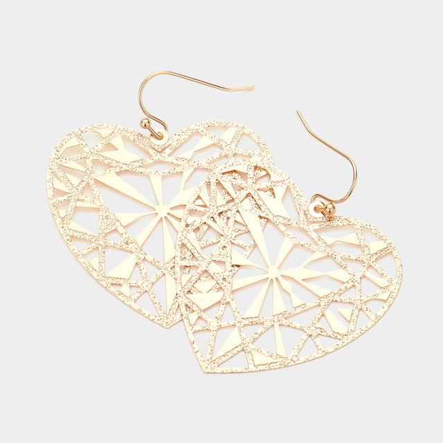 Madeline Love Gold Metal Brass Heart Filigree Dangle Earrings