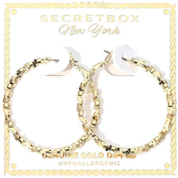 Madeline Love Gold SECRET BOX_Genuine Gold Dipped Hypoallergenic Geometric Textured Hoop Earrings