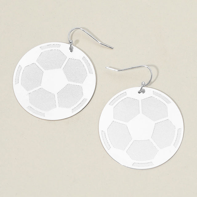 Madeline Love Rhodium Metal Soccer Plate Dangle Earrings - Sports & Events