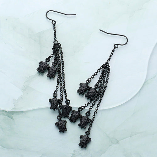 Multi Metal Turtle Drop Chain Dangle Earrings - Black