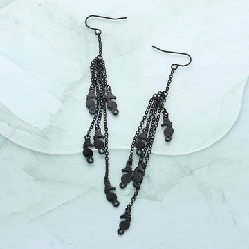 Madeline Love Black Multi Metal Seahorse Drop Chain Dangle Earrings