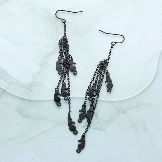 Madeline Love Black Multi Metal Seahorse Drop Chain Dangle Earrings