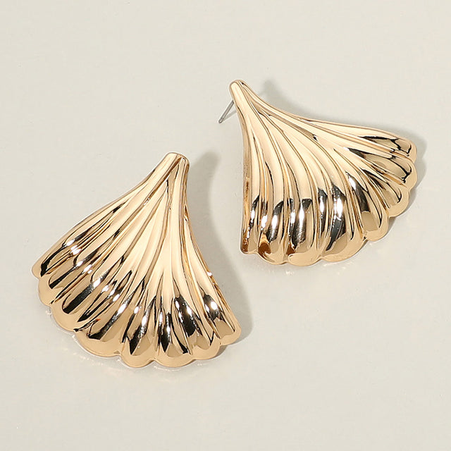 Madeline Love Gold Textured Sculptural Metal Fan Shell Statement Earrings