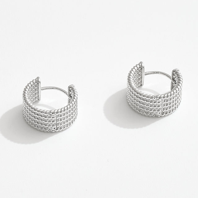 Madeline Love Silver, White Gold White Gold Dipped Textured Huggie Hoop Earrings