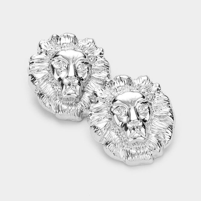Madeline Love Rhodium Metal Lion Earrings