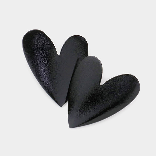 Metal Heart Earrings - Black - Earrings