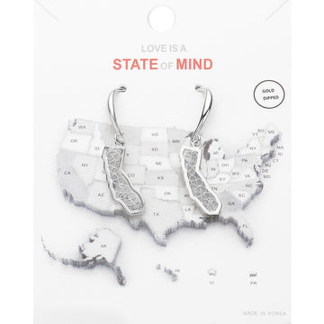 Madeline Love Rhodium White Gold Dipped California State Earrings