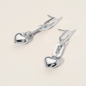 Madeline Love Silver Metal Paperclip Link Dropdown Puffy Heart Dangle Earrings