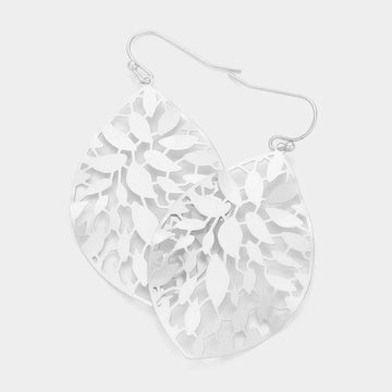 Madeline Love Matte Silver Petal Filigree Brass Metal Dangle Earrings