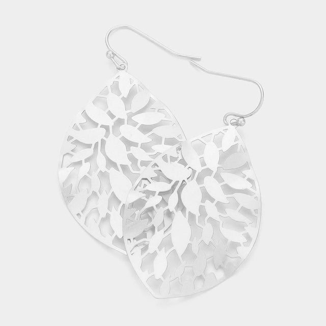 Madeline Love Matte Silver Petal Filigree Brass Metal Dangle Earrings