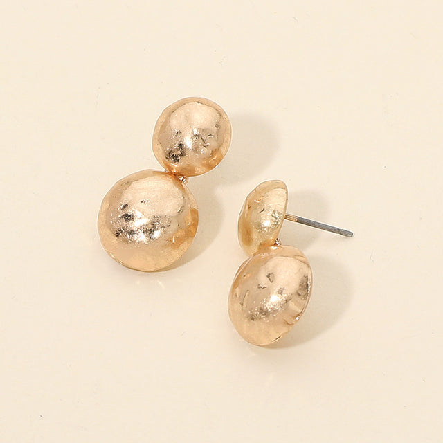 Madeline Love Worn Gold Hammered Metal Double Dome Dangle Earrings