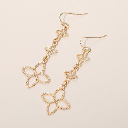 Textured Metal Floral Link Drop Earrings - Gold