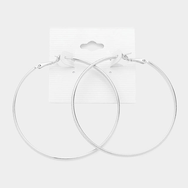 Madeline Love Rhodium 2.3 Inch Metal Hoop Earrings